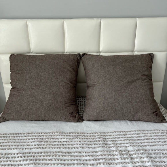 Ralph Lauren 100% Cotton Euro Pillows Feather Inserts 26x26 Neutral Set of 2 - Picture 2 of 10